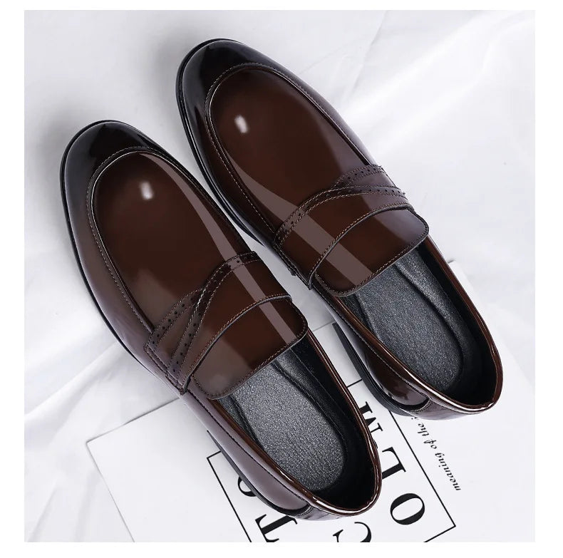 Spring Autumn New Patent Leather Shoes for Men Solid Color Fashion Wedding Shoes Male Low Top Casual Loafers Man