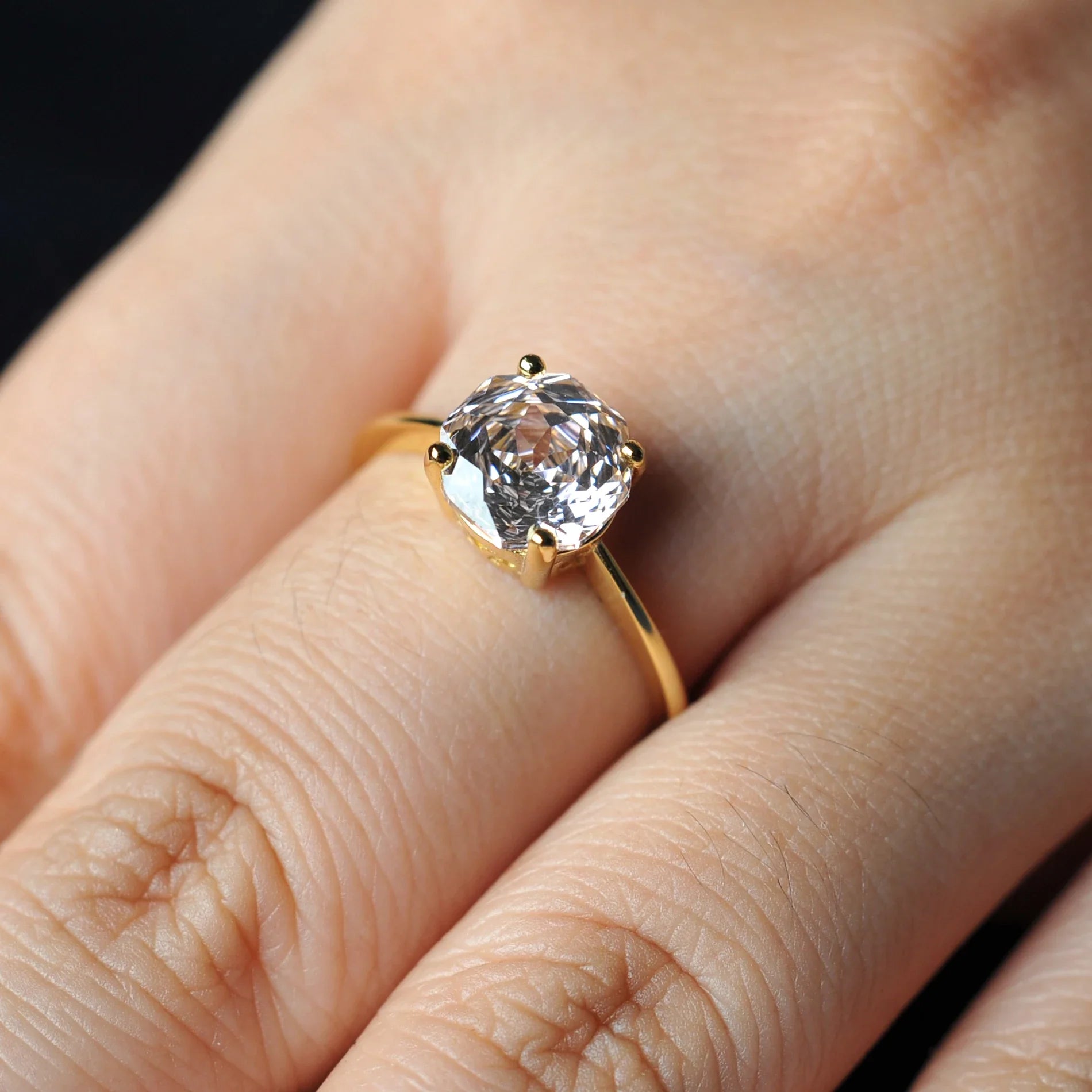 1.5ct 5A Octagon Rose Cut Cubic Zirconia Morganite Pink Solitaire Ring 18K Yellow Gold Plating 925 Sterling Silver