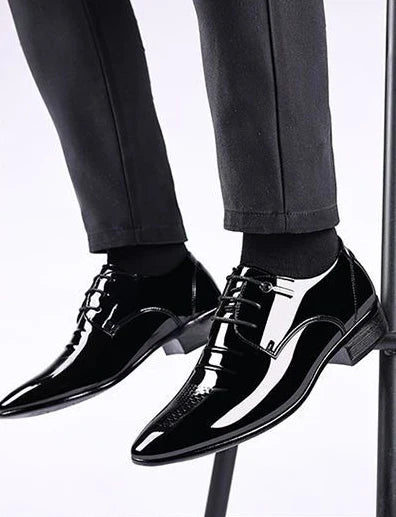 Patent Leather Black Lace Up Pointed Toe Men's Formal Shoes 2025 Style Low Price Office Luxury Designer 39 Suit Social Shoe Male
