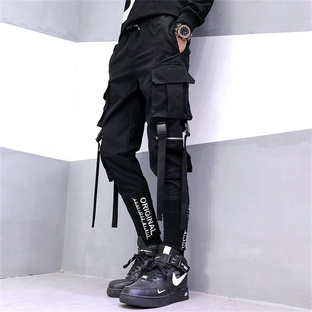 Black Cargo Pants Women Joggers High Waist Loose