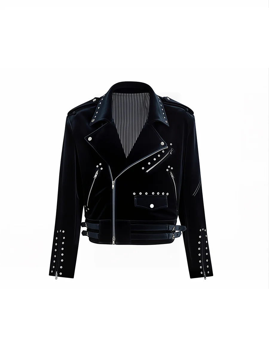 Spring Autumn Cool Short Soft Velvet Moto & Biker Jacket Men Zipper Elegant Chic Stylish Luxury Designer Emo Clothes