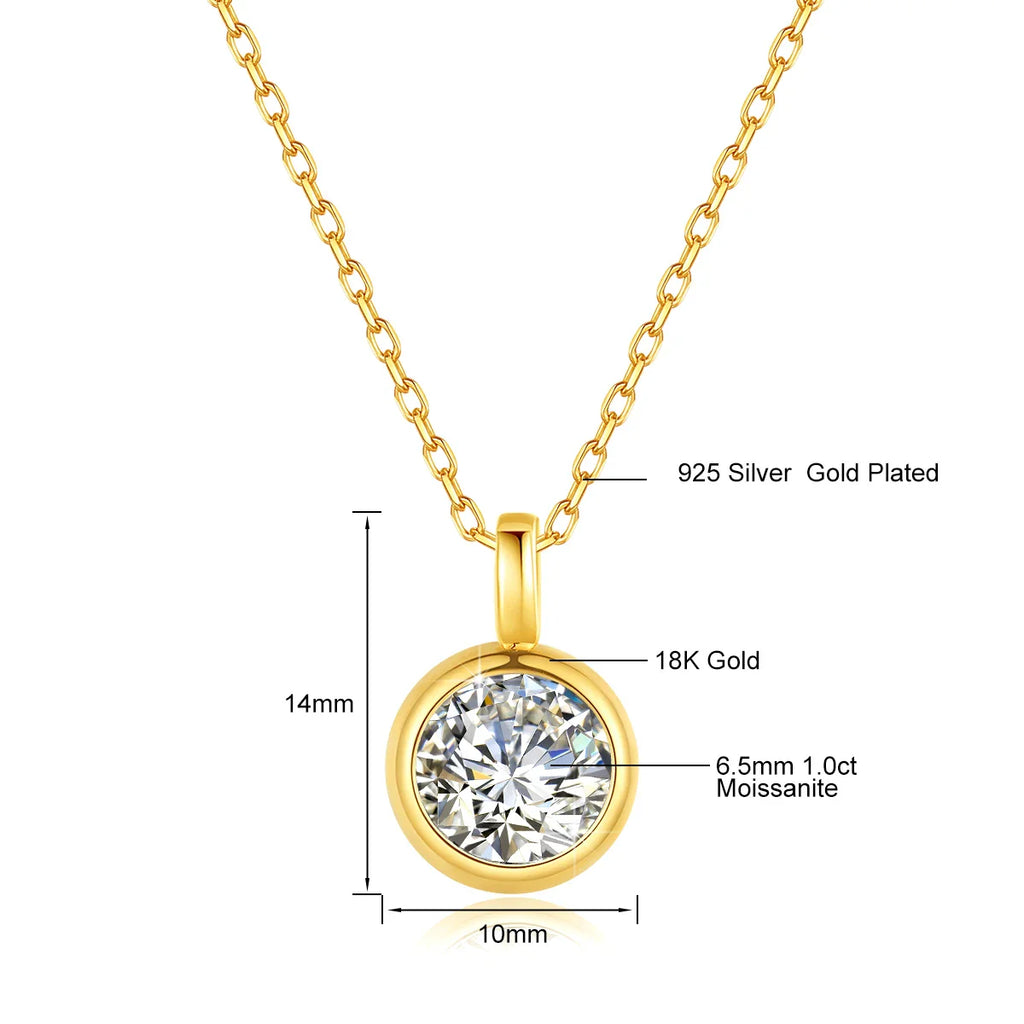 18K Gold 1 Carat Moissanite Pendant Real AU750 Minimalist Style Woman Solitaire Choker Engagement Wedding Gift Fine Jewelry