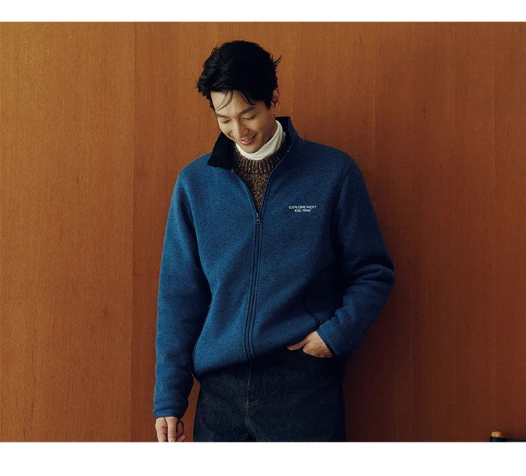 Jacket Men Antistatic Heather Knit Zip Stand Collar 2025 Autumn Winter Embroidery Top Casual Fashion Menswear Clothing