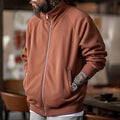 Casual Polar Fleece Cardigan Sweatshirt Stand-up Collar Sports Zipper Jacket Warm Versatile Coat for Men's Fall and Winter