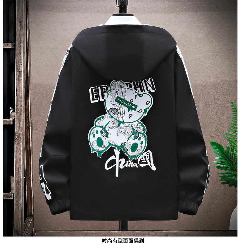 Spring Men Sportswear Tracksuit 2 Piece Running Sets Sports Hooded Jacket+Pant Sweatsuit Male Print Clothing Streetwear