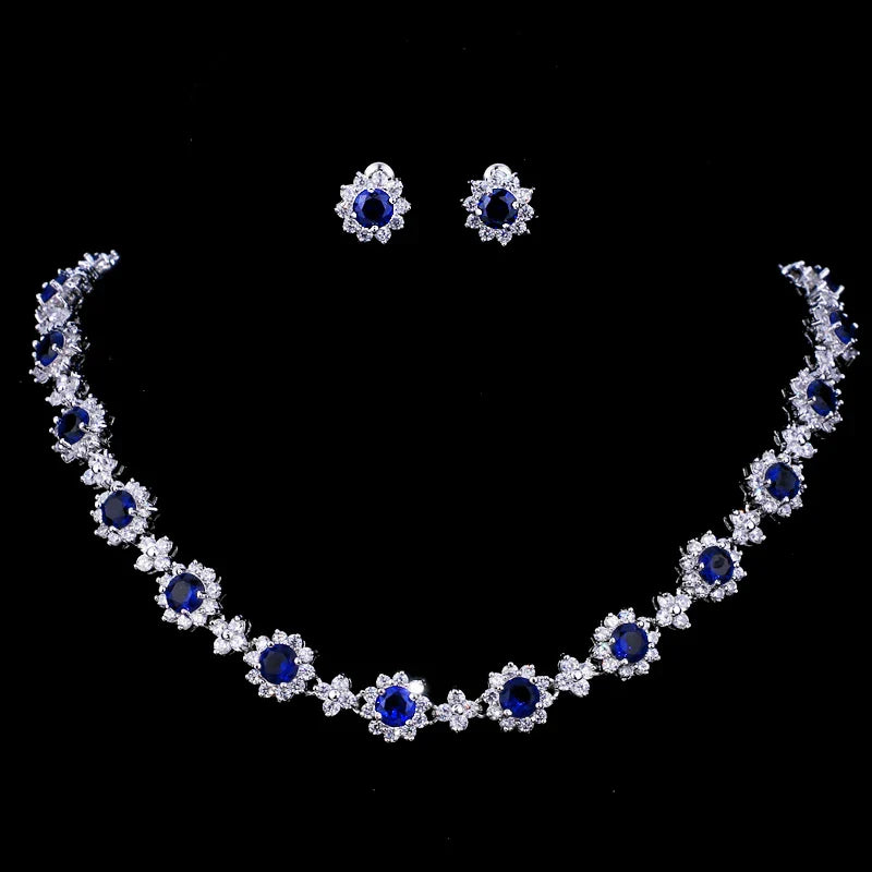 Classic Hot Sale 5 Colors Options High Quality Round Zirconia Jewelry Sets for Elegant Women Wedding Dress Accessories