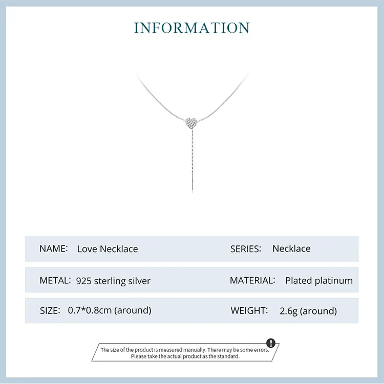 925 Sterling Silver Brilliant Heart Necklace for Women Minimalist Long Box Chain Choker Fine Jewelry Party Gift BSN260