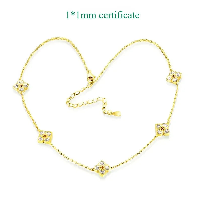 18k Plated Flower Moissanite Choker Necklace for Women Girls Neck Chain Sparkling 925 Sterling Silver Jewelry Pendant