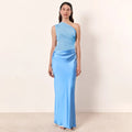 Patchwork Satin Sexy Dress Women One Shoulder Brown Sleeveless Evening Maxi Dress 2025 New Summer Elegant Party Clubwear Dresses