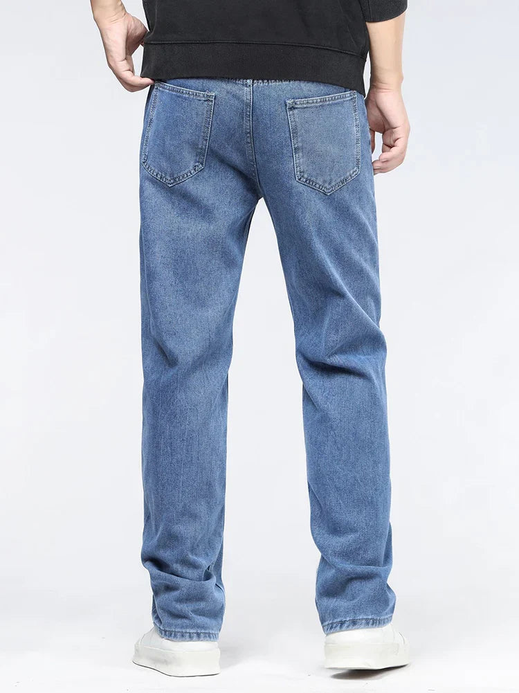 Men's Korean Fashion Baggy Jeans Classic All-match Solid Color Straight-leg Denim Wide-leg Pants Male Light Blue Black Grey
