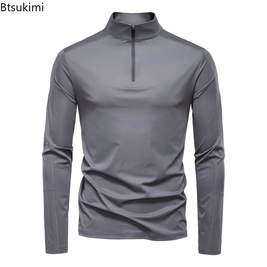 2026 Spring Summer New Men's Sunscreen Clothes Anti-UV UPF100+ T-shirt Long Sleeve Half Zip Top Male Outdoor Fishing Hiking Tops