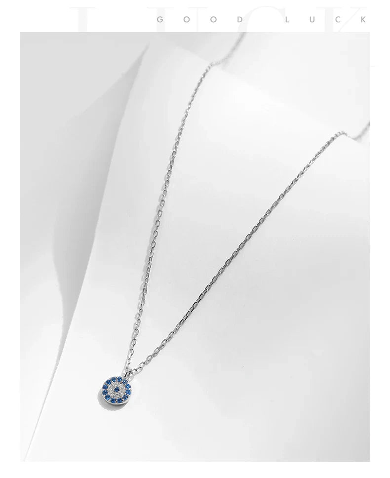 Blue Eye Necklace 925 Sterling Silver Zirconia Eyes Pendant Necklaces Trendy Link Chain Jewelry Gifts For Women Girls