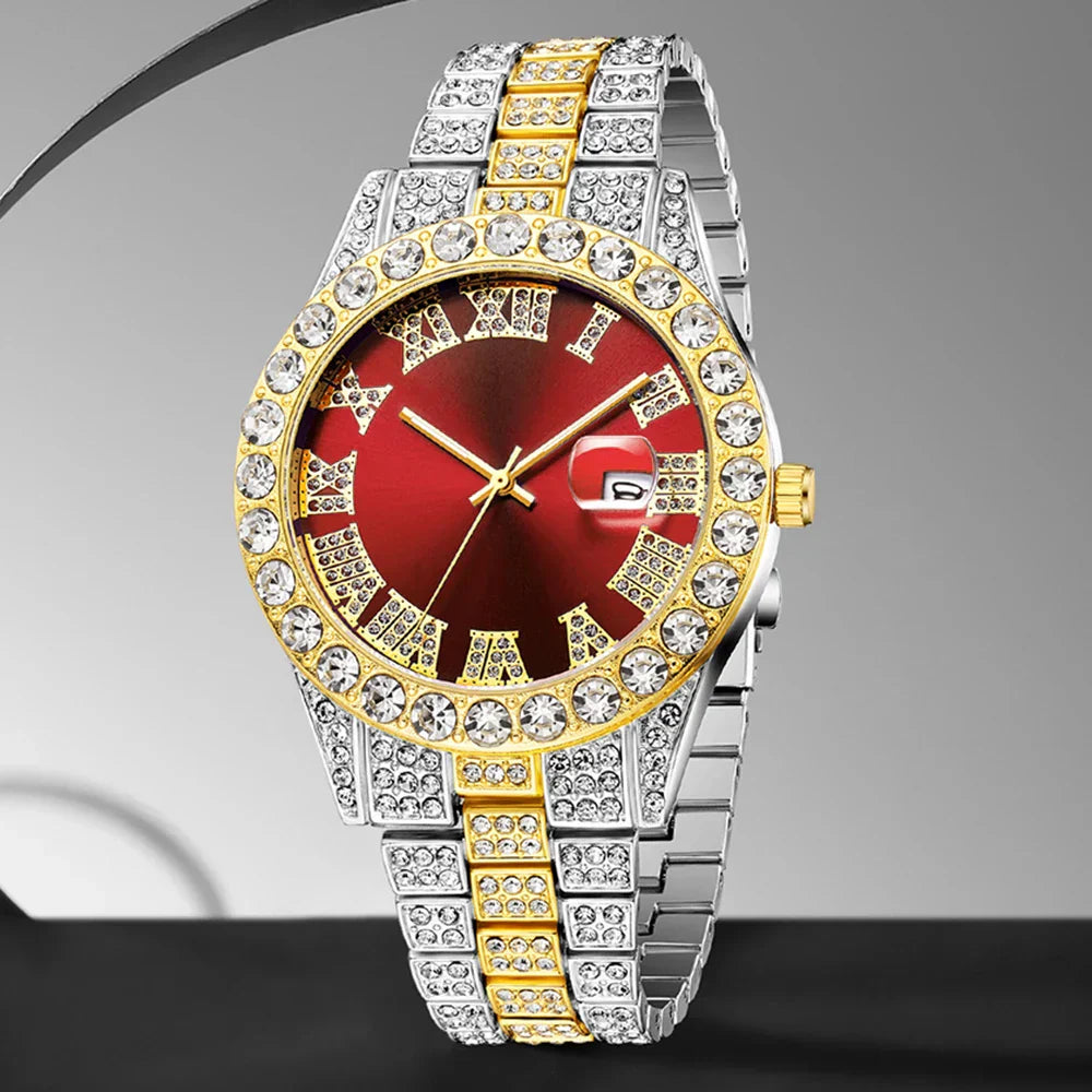 1PCS Women's Luxury Watch Set Trendy Luxury with Calendar and Water Diamond Quartz Watch Suitable for Daily Clothing Matching
