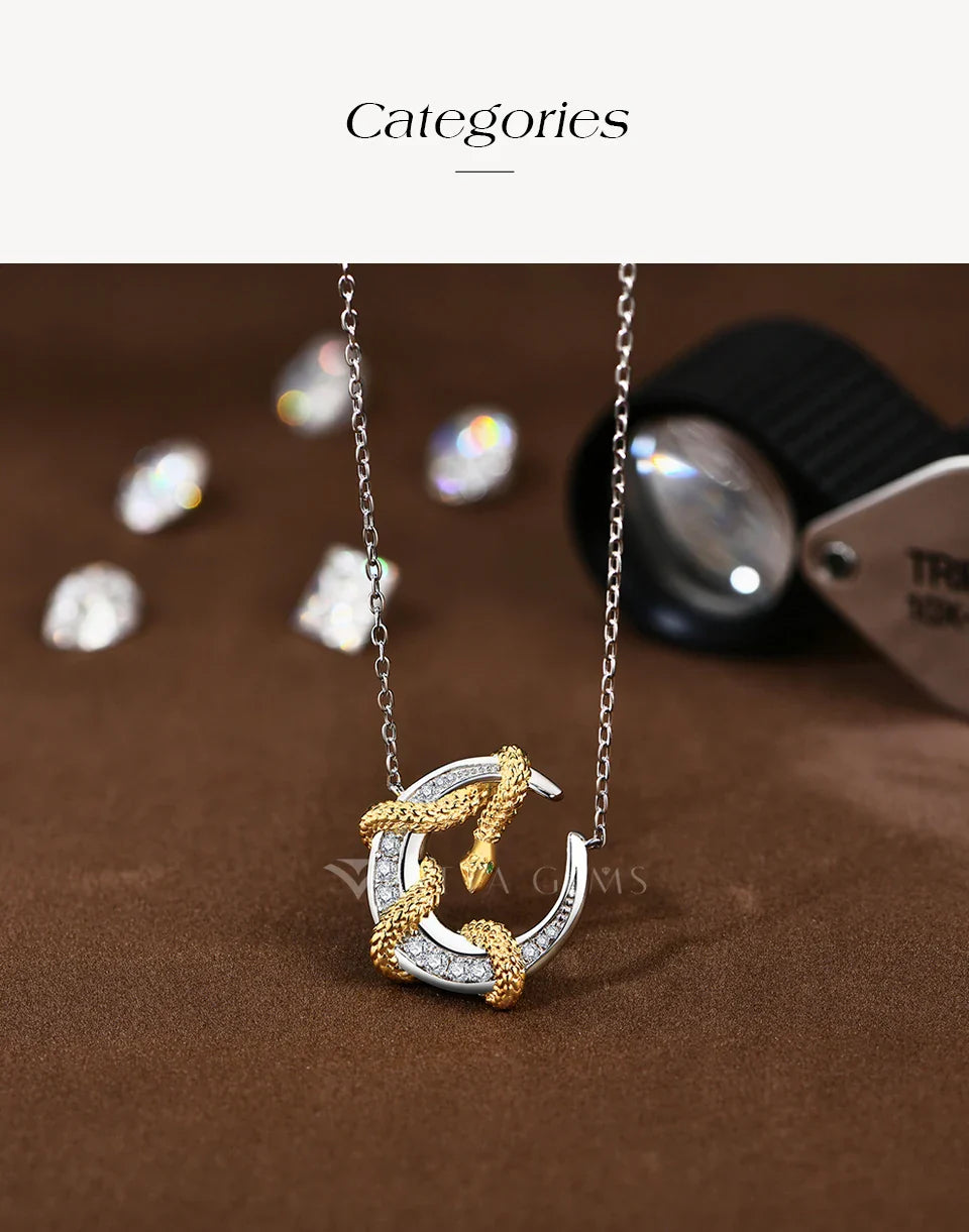 Luxury Moissanite Necklace With Moon Snake for Women S925 Sterling Silver lucky Birthday Party Engagement Jewelry Gift