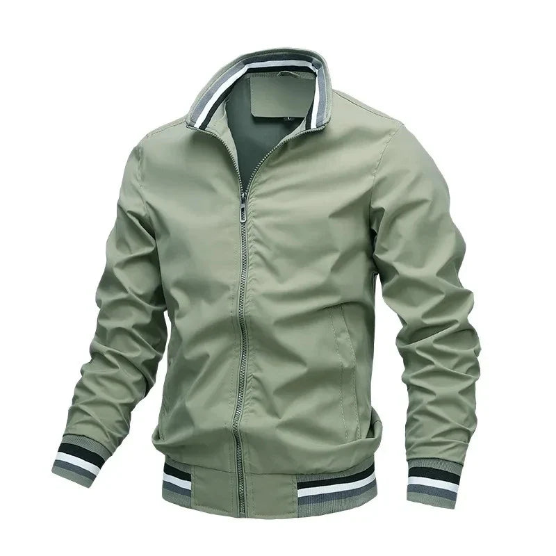 Autumn and winter men's standing collar casual zipper business jacket outdoor sports jacket waterproof and windproof solid color