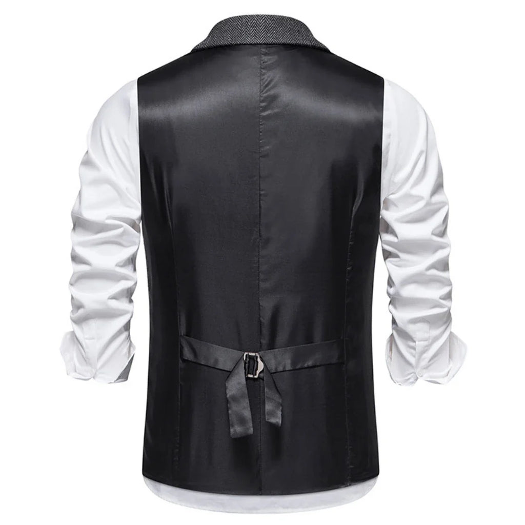 Men Vest Brown Herringbone Single Button Solid With Lapel Waistcoat For Wedding Groom Business Banquet Office Work Men Suit Vest