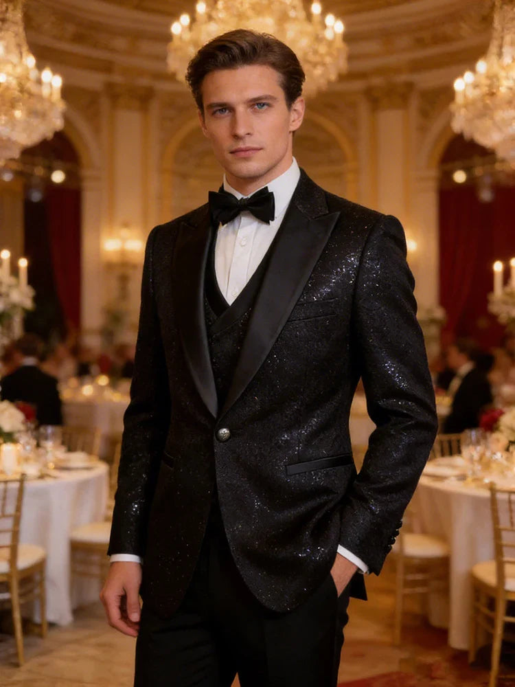 Luxury man suits high quality 3 pieces littering rhinestone embellishment Wedding Dress Shining flash diamond Tuxedo Dinner Suit