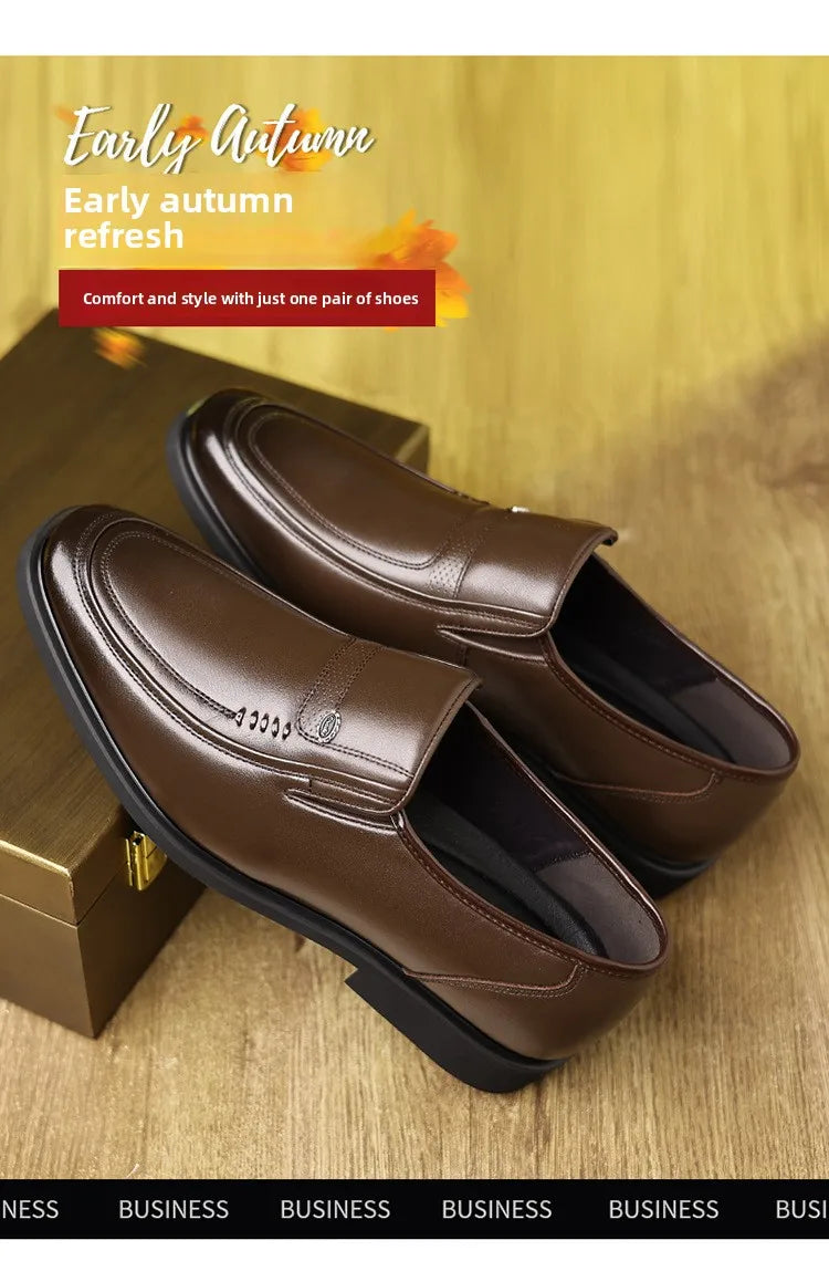 Men's Business Casual Leather Shoes round Toe Low Top Breathable Anti-Slip Rubber Outsole Comfortable Commuting Shoes
