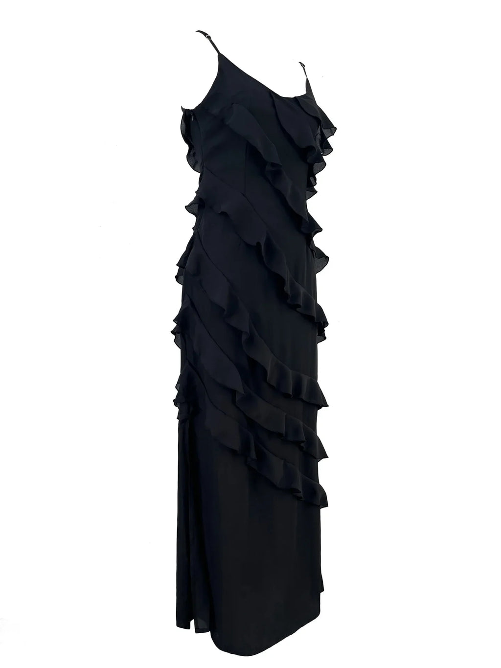 2024 Summer Fashion New Elegant Women's Sexy Chiffon Vacation Style Sling Dress with Ruffle Edge Style Long Dress