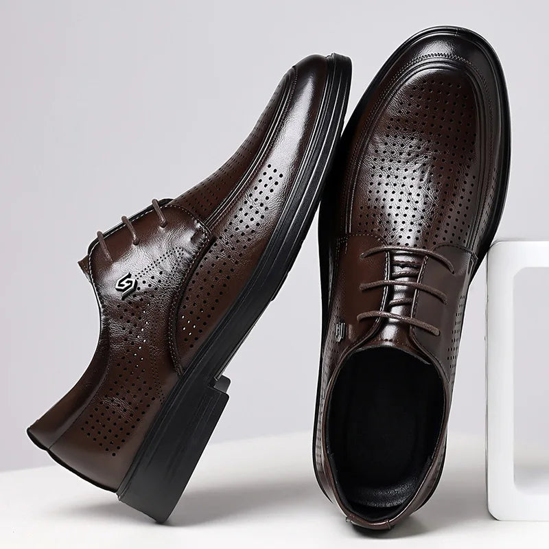 Summer New Hallow Leather Shoes for Men Solid Color Lace Fashion Business Casual Shoe Male Breathable Dress Elegant Shoes Man