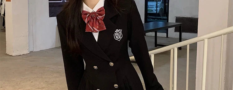 Sweet Style Suit Dress Korean Drama Main Character Waist Cinched Beautiful  Skirt College Style High Waist Double Breaste...
