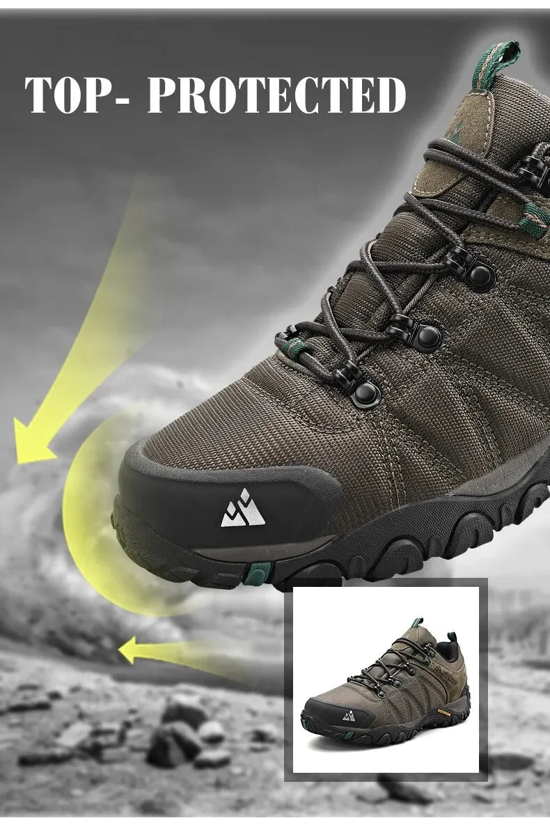 Four-Season Men's Hiking Shoes Outdoor Sports Genuine Leather Wear-Resistant Climbing Shoes Rubber Sole Trekking Sneaker