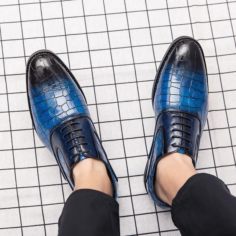 Spring Italian high-quality Blue Leather Shoes for Men men leather shoes Wedding Dress Shoes Patent mens loafers Big size:38-48