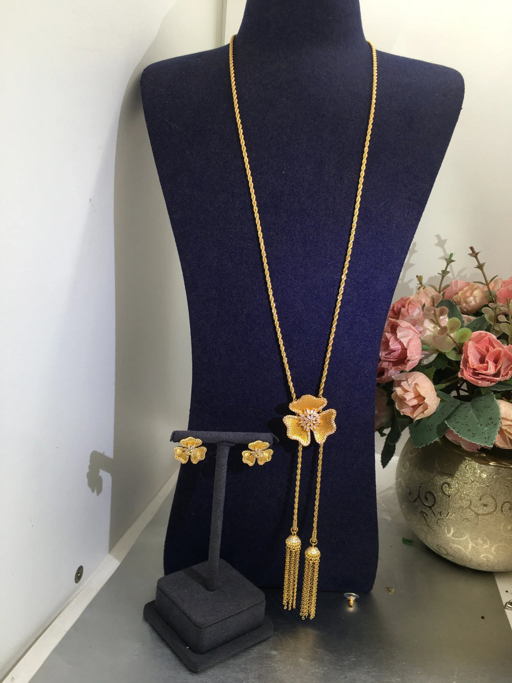Trendy Fashion2PCS Luxury  flower Indian Jewelry Sets For Women Wedding Party Indian Dubai Bridal jewelry Set