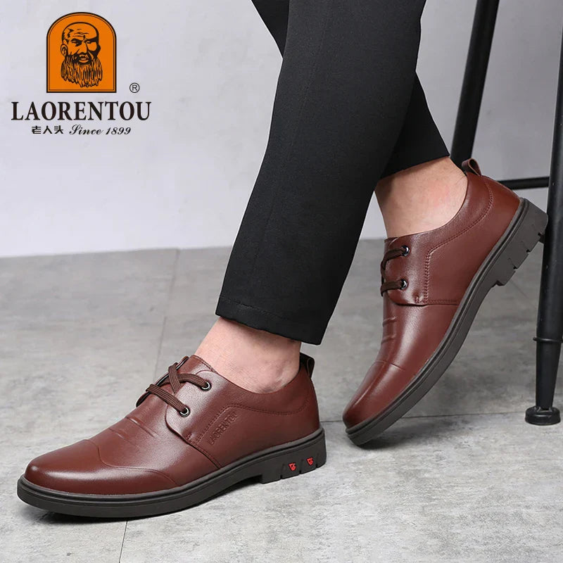 LAORENTOU men's business casual leather shoes, genuine leather, breathable Korean casual men's shoes, thick soles 83581