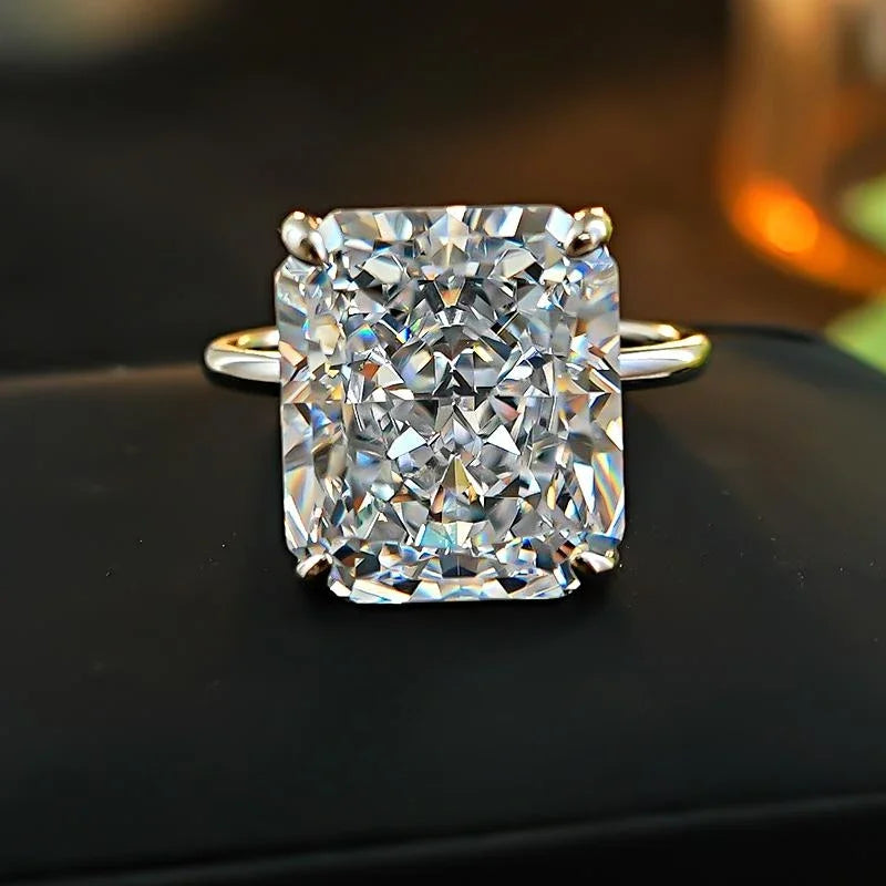 Ring 925 Silver Sparkling 12ct Redion Crushed Ice Cutting Cultivate High Carbon Diamond Simple Style European and American