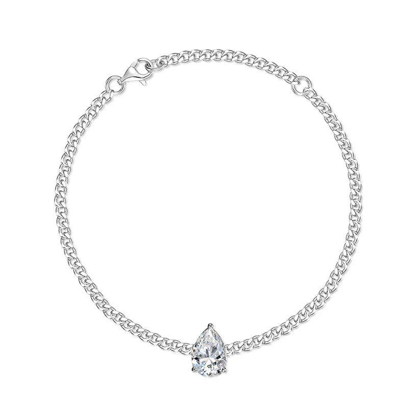 1CT 2CT 3CT Pear Cut Adjustable Moissanite Bracelets for Women Dainty Bridal Jewelry Lab Diamond Chain Pure 925 Silver