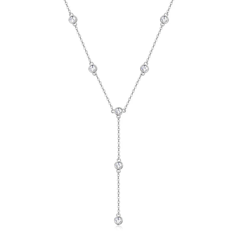 Collares Mujer 3mm 0.1ct Moissanite Necklace 925 Sterling Silver Y-shaped Pendant Necklaces For Women Unique Jewelry Gift