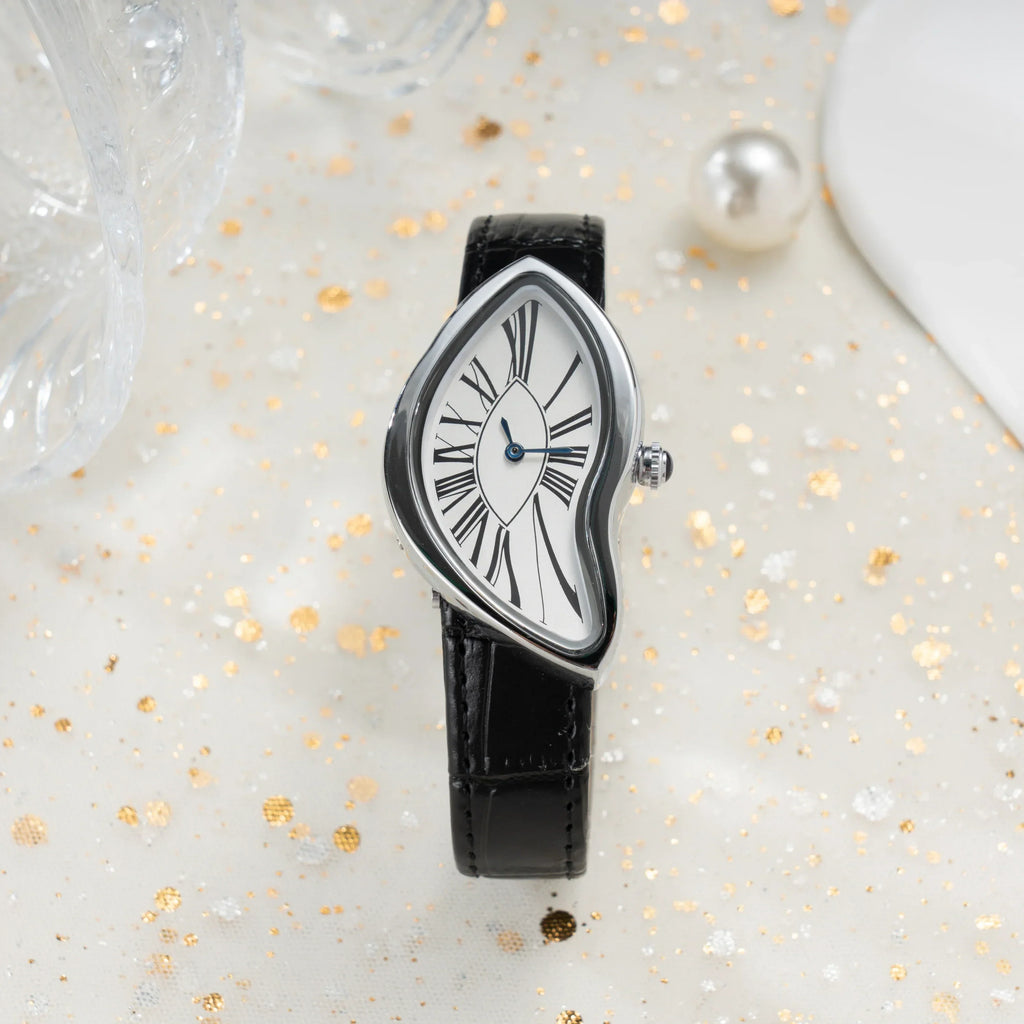 Medieval alien watches melt and twist y2k alien ladies and men Leather strap fashion advanced ins niche design quartz watch