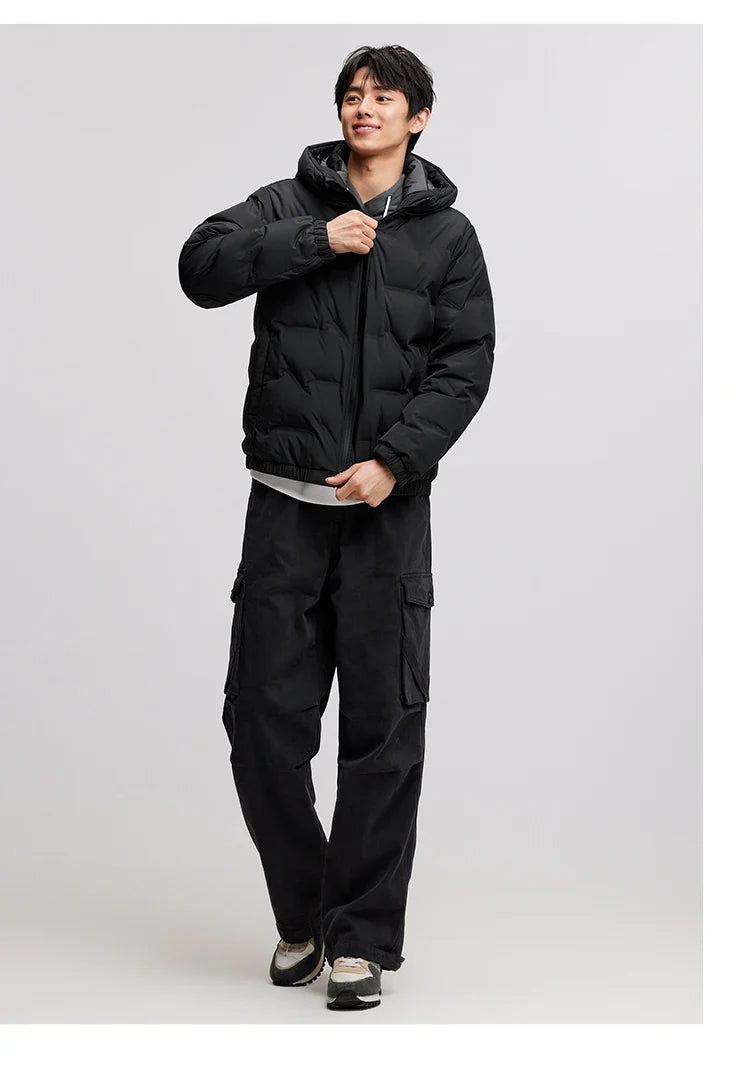 Down Jacket Men 2026 New Waterproof Hooded Outerwear Winter Clothing Solid Color Versatile Thick Down Coat For Man