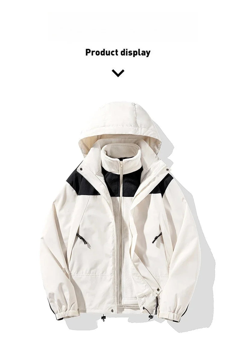New Three-in-one Outdoor Jackets Simple Fashion Suitable Men Women Wear Waterproof Breathable Fabric Camping Skiing Warm Jacket