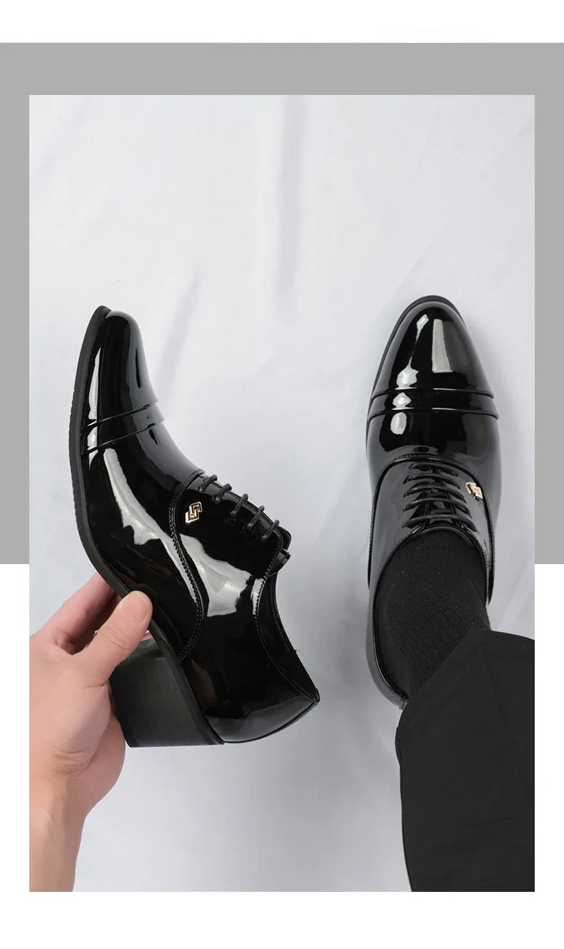 Premium Leather Men Shoes Slip On Loafers European Brand Business Casual Wedding Party Plaid Design Height Increasing
