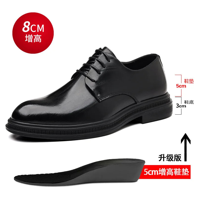 Spring Summer Increase Leather Shoes for Man Lace Designer Business Casual Shoes Male Fashion British Style Dress Shoe Man