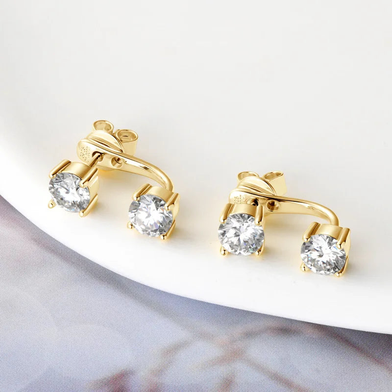 2 in 1 Full D Color Moissanite Stud Earrings for Women S925 Silver 4.6cttw All Diamond Earring Pierced Ear Fine Jewelry