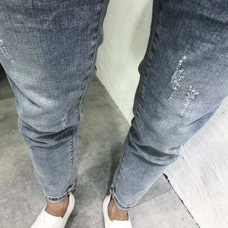 2024 Spring and Autumn New Fashion Trend Solid Color Elastic Small Legs Men's Casual Slim Comfortable High Quality Denim Pants