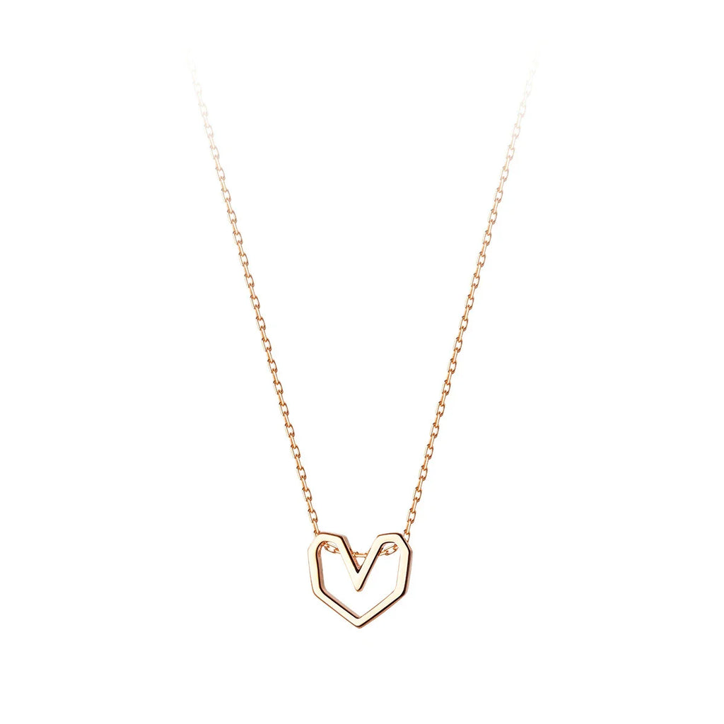 Rose Gold Color Geometric Heart Choker Necklace Charm Sexy 100% 925 Sterling Silver Pendant For Women Party Jewelry Gift