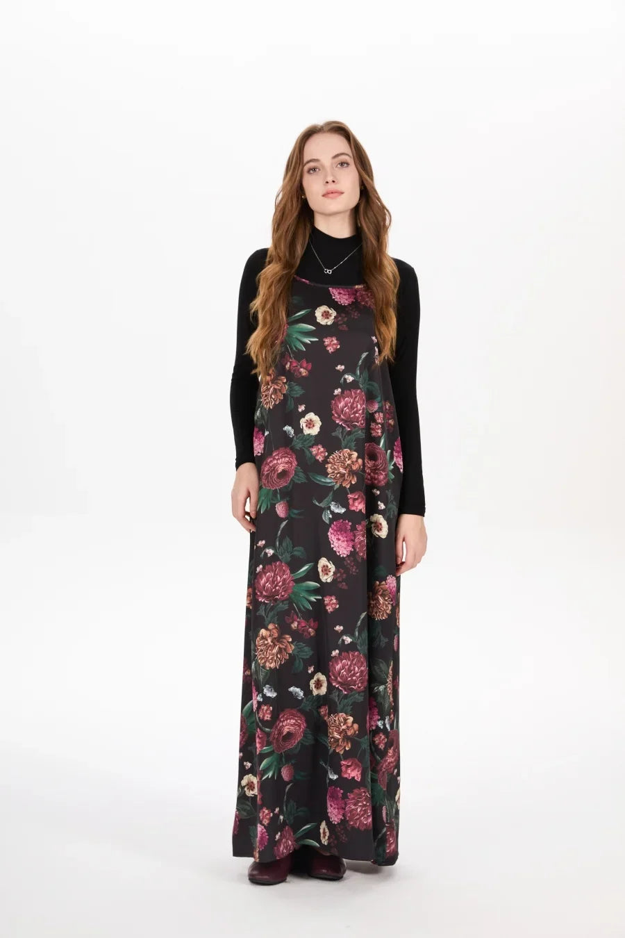 AW25 woman clothing mockneck + elegance slip satin dress matching look adjustable maxi floor length lady wear