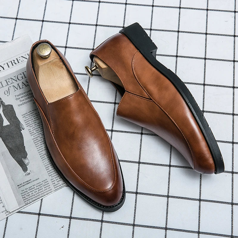 Women Casual Leather Shoes Large Size Men Business Shoes New Slip on Square Toe Loafers Hand Polished Leather Casual Shoes