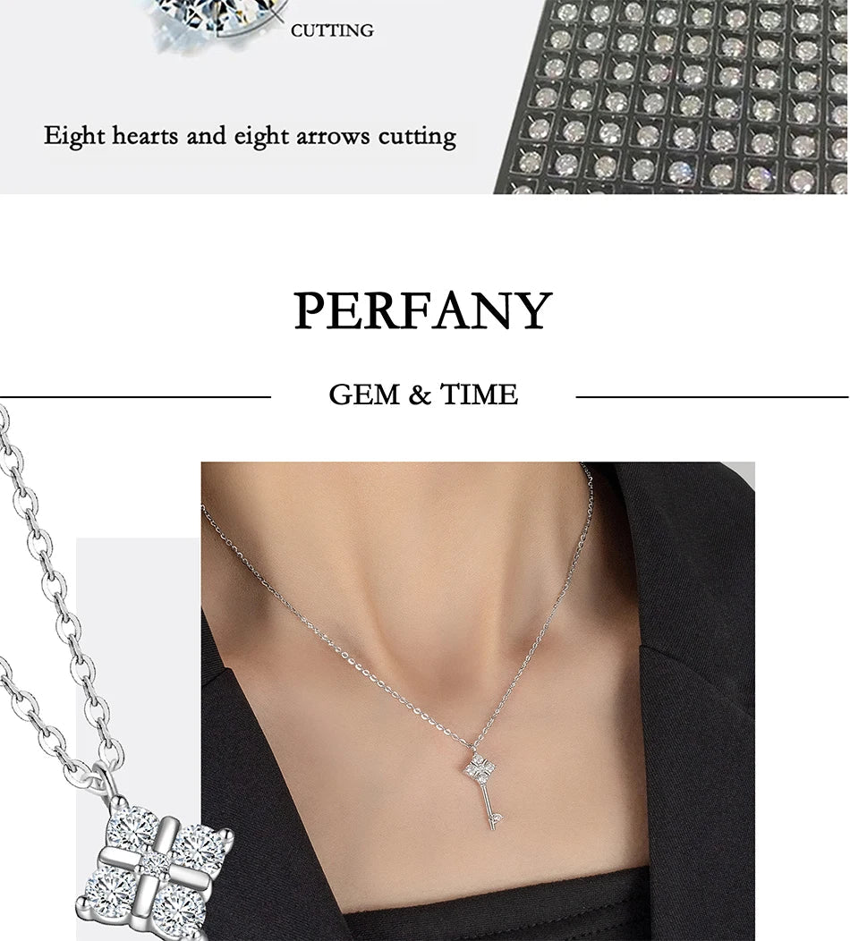 All Moissanite Necklace for Women S925 Pure Silver Laboratory Diamond Key Pendant Luxury Fashion Jewelry Party Gift