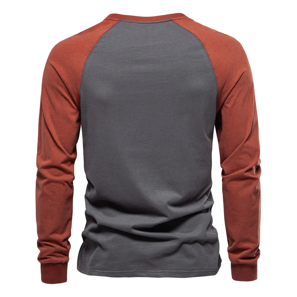 Men's T-shirts 100% Cotton Long Sleeve O-neck Pactwork Casual T shirts for Men New Spring Designer Tees Men Clothing