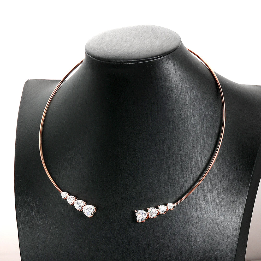 Luxury Round Bezel Bubble Moissanite Open Choker Neck Chain for Women S925 Silver 4-Stone Diamond Cuff Collar Necklace Gift