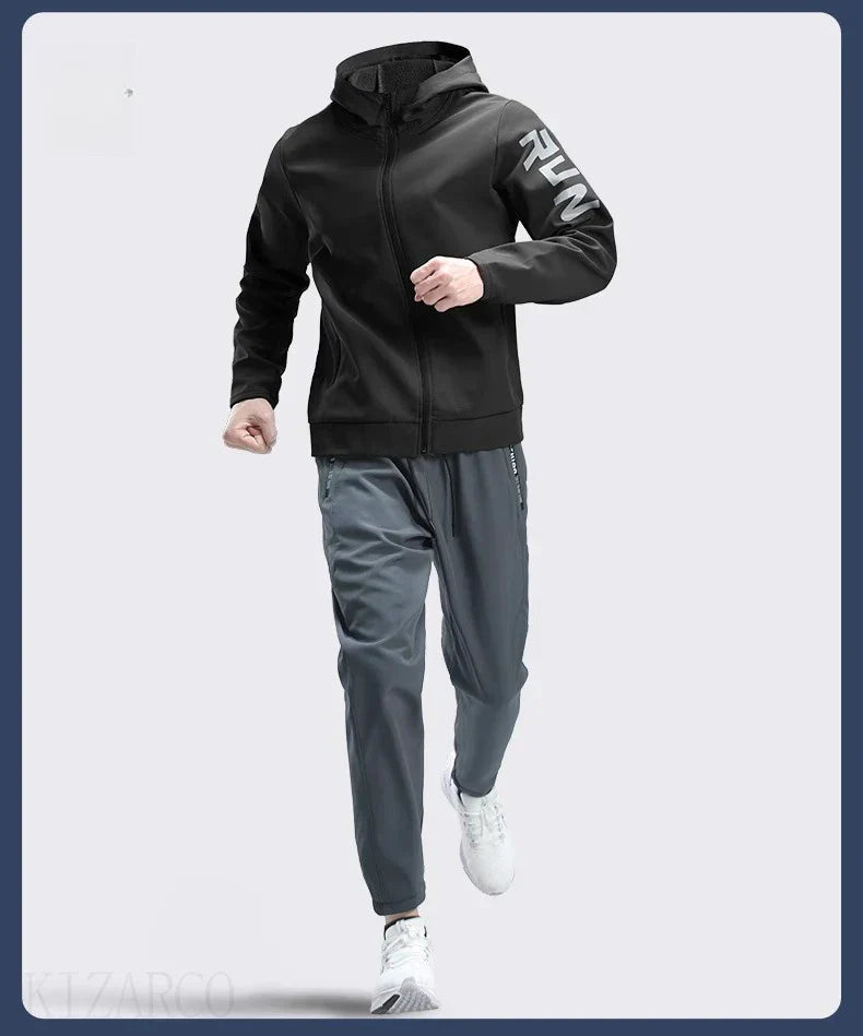 Fleece Warm Running Sportswear Set Men's Autumn and Winter Fitness Wear Fast Dry Clothes Training Morning Run Outdoor Cycling