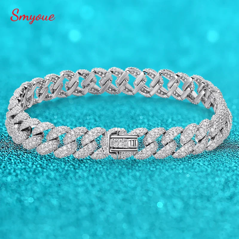 18k Gold Plated Cuban Bracelet for Women Men High Carbon Diamond Bracelet 925 Sterling Silver Jewelry Hip Hop Link Chain
