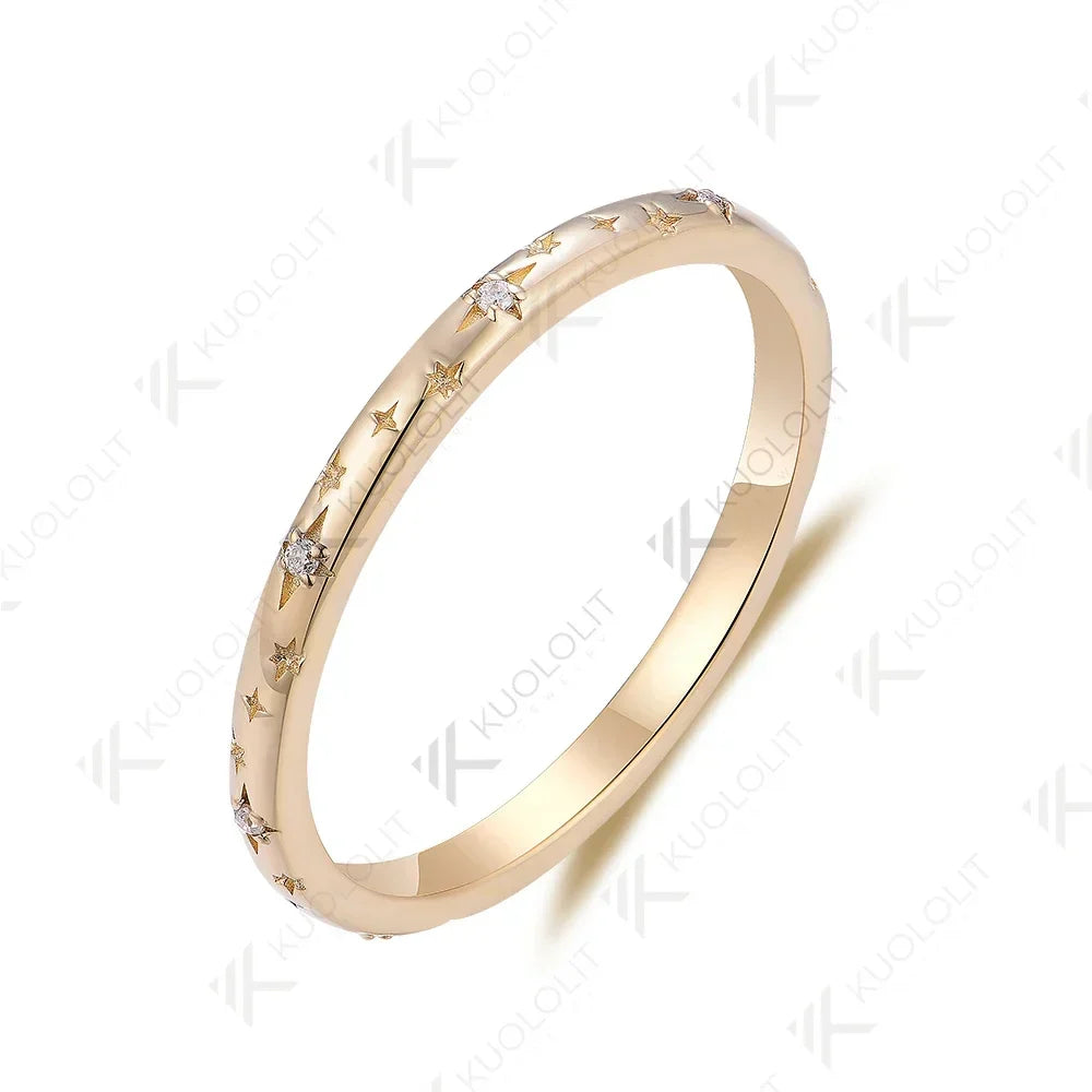 Moissanite Band Rings for Women Men Solid 18K 14K 10K 925 Silver Yellow Gold Star Carving for Anniversary Engagement