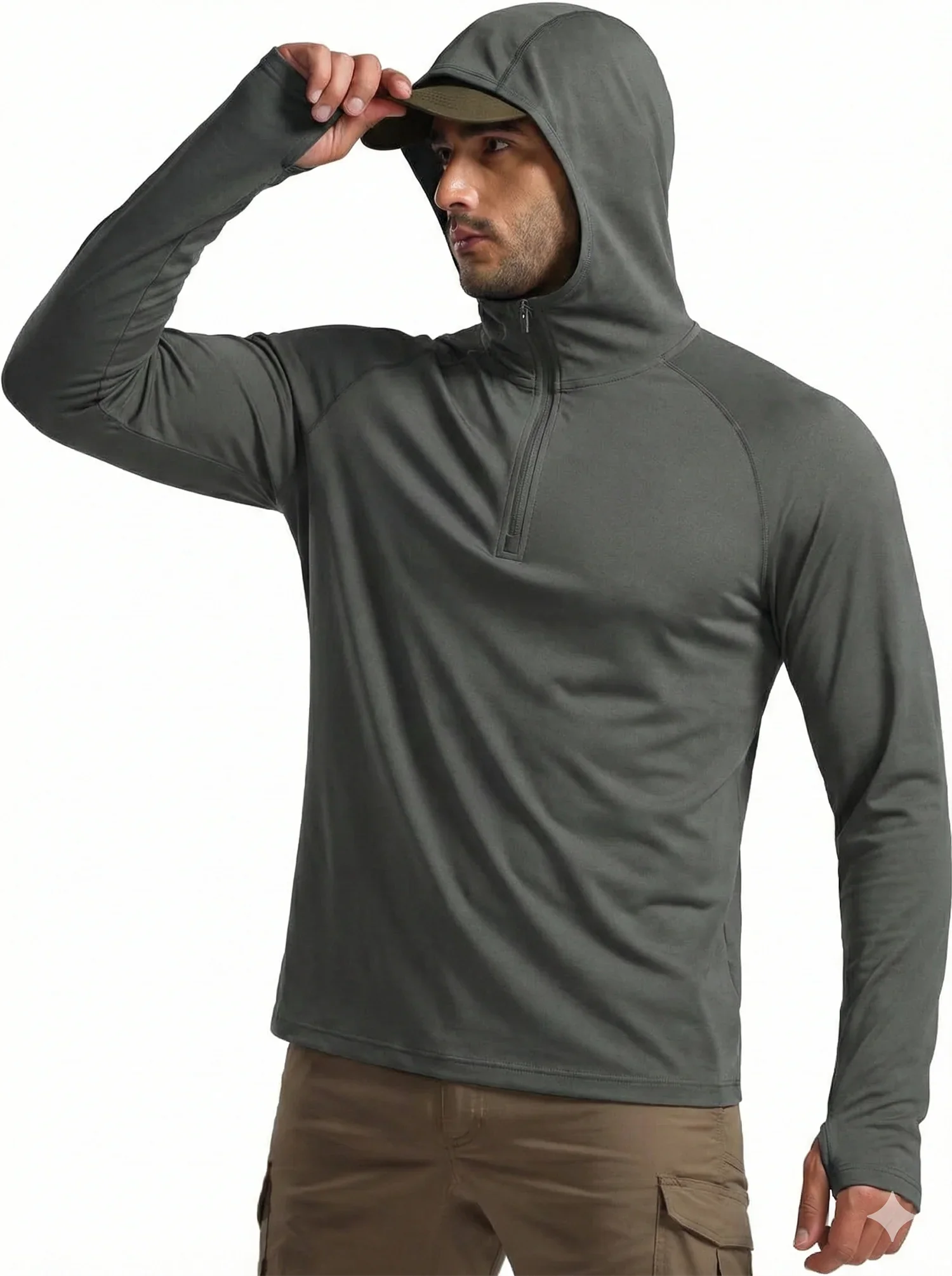 1/4 Zip Hooded Shirts Mens UPF 50+ Sun Protection Running Surfing Athletic Shirt Lightweight Rash Guard Long Sleeve