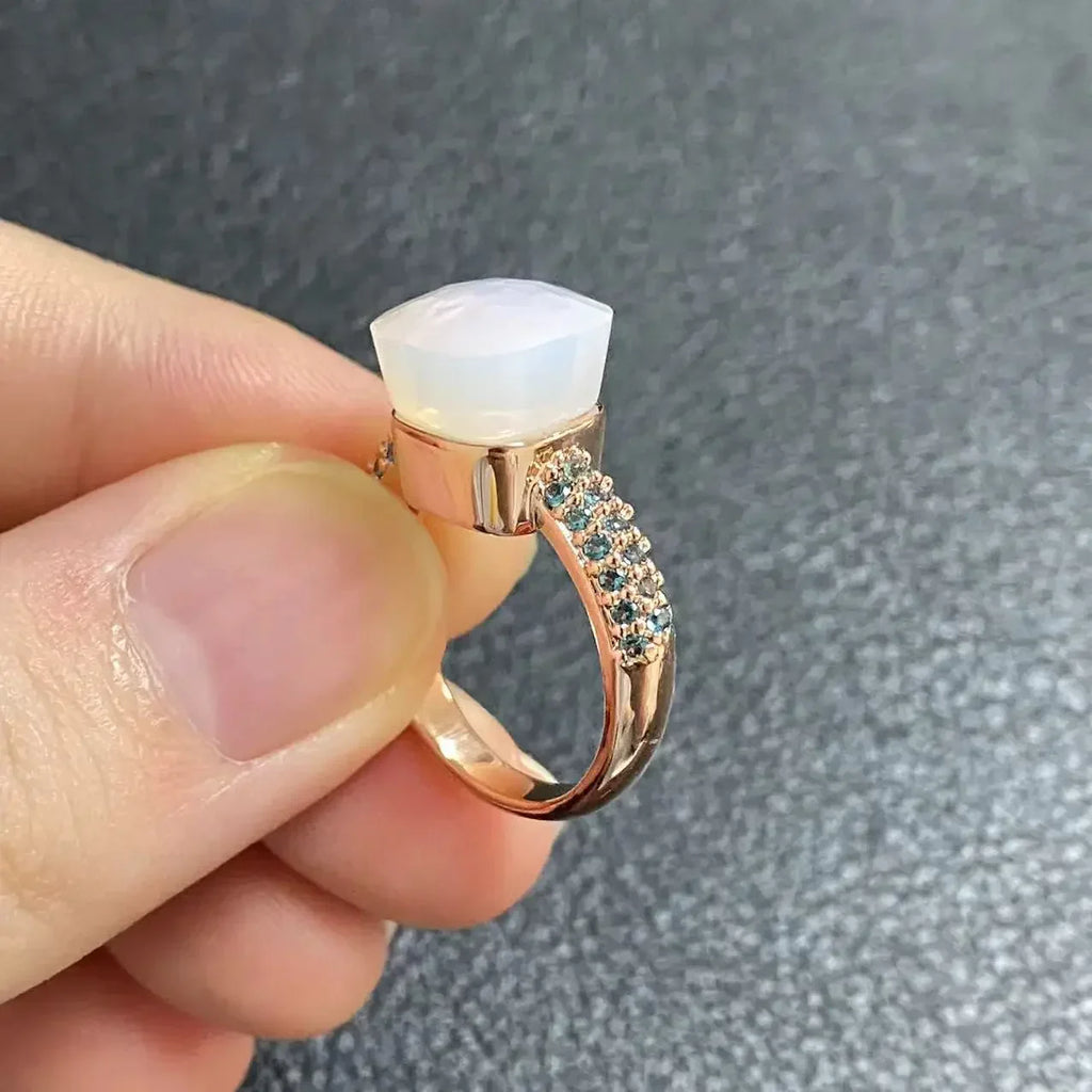 10.6mm Topaz Ring For Women Inlay Light Blue Zircon Candy Water Drop Crystal Ring Rose Gold Plated Jewelry Gift